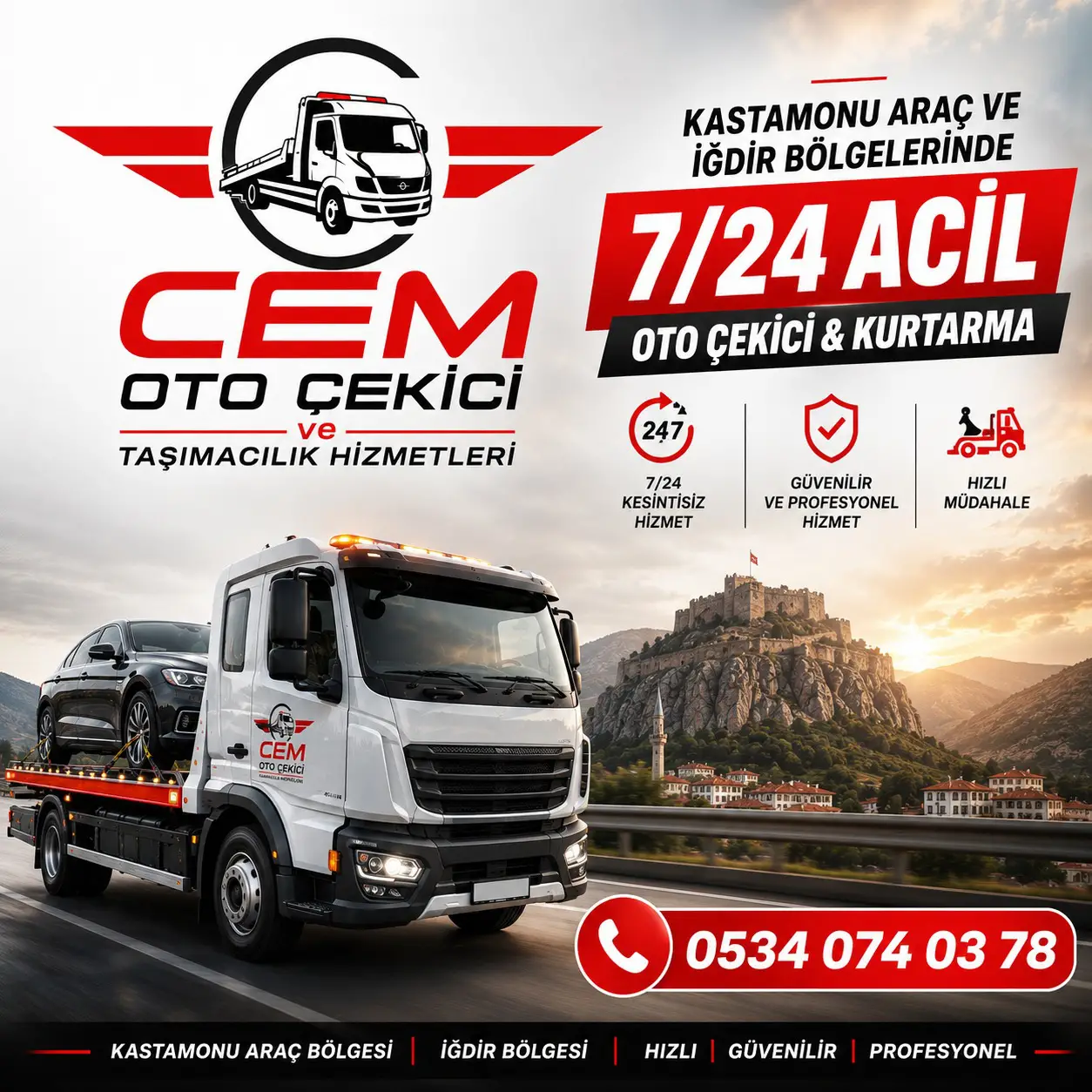 Kastamonu Araç ve İğdir Bölgelerinde 7/24 Acil Oto Çekici & Kurtarma